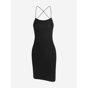 Mini Dress ZAFUL Criss Cross Open Back Textured Bodycon Mini Dress L Black