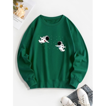 Women Hoodies Star Astronaut Print Pullover Sweatshirt L Deep green