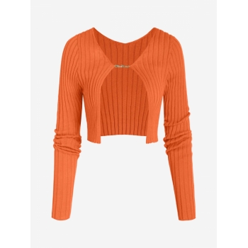 Solid Color One Button Style Knit Cropped Cardigan Xl Orange