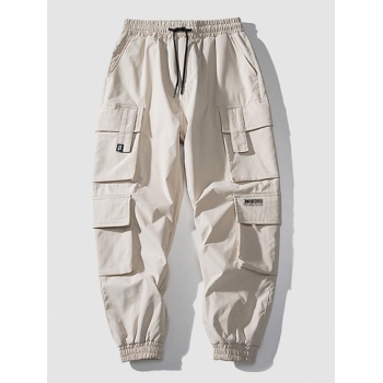 ZAFUL Men's Multi Flap Pockets Drawstring Cargo Jogger Techwear Pants L Khaki