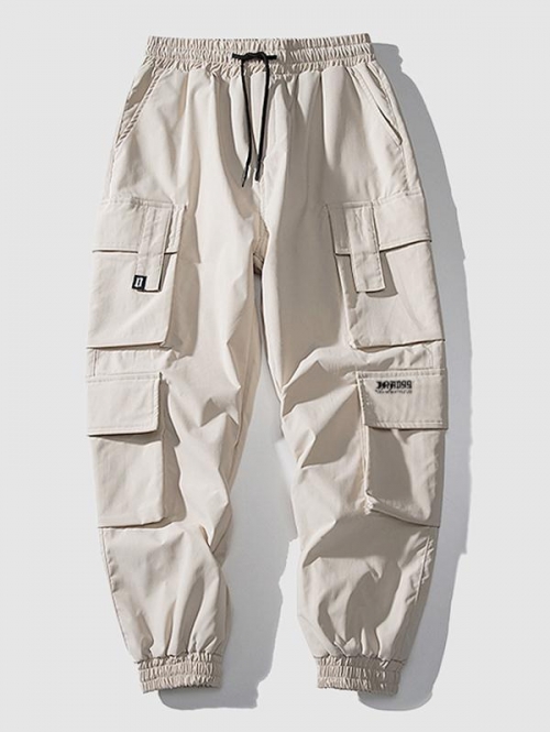 ZAFUL Men's Multi Flap Pockets Drawstring Cargo Jogger Techwear Pants L Khaki