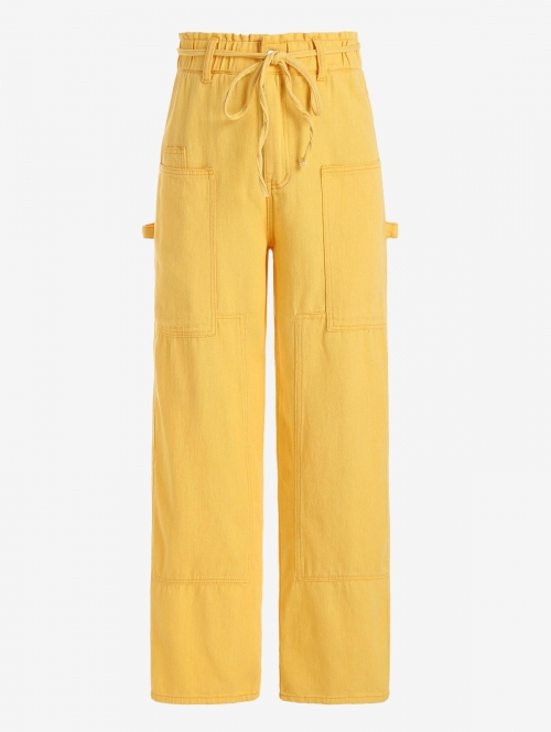 Belted Pockets Colored Carpenter Straight Jeans L Yellow