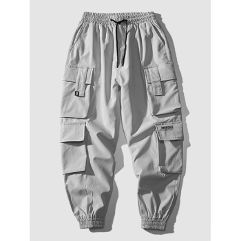 ZAFUL Men's Multi Flap Pockets Drawstring Cargo Jogger Techwear Pants L Light gray