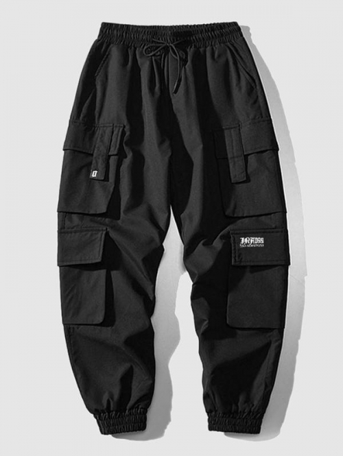 ZAFUL Men's Multi Flap Pockets Drawstring Cargo Jogger Techwear Pants 2xl Black