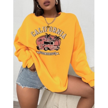 Women Hoodies California Vintage Car Graphic Pullover Sweatshirt L Yellow