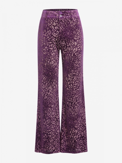 ZAFUL Flocking Flower Flare Pants S Concord