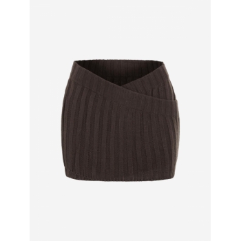 Ribbed Crossover Micro Skirt M Coffee