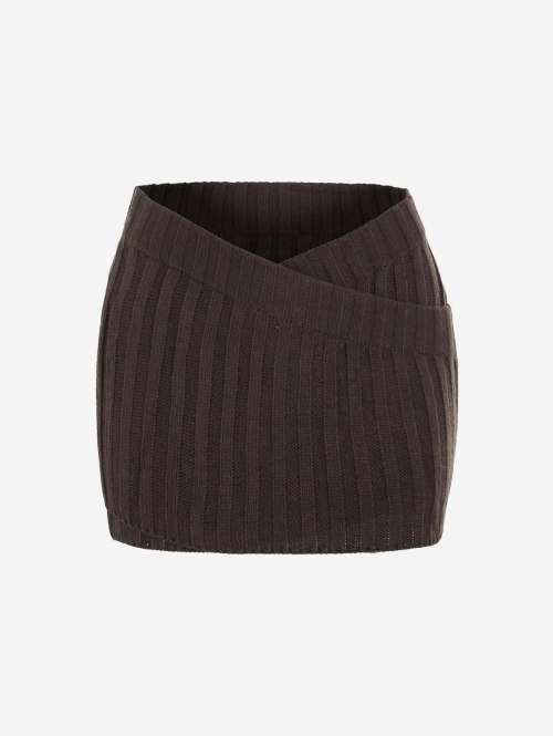 Ribbed Crossover Micro Skirt M Coffee