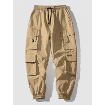 ZAFUL Men's Multi Flap Pockets Drawstring Cargo Jogger Techwear Pants L Coffee