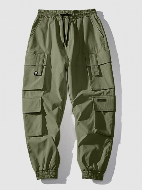 ZAFUL Men's Multi Flap Pockets Drawstring Cargo Jogger Techwear Pants Xl Deep green