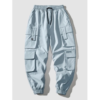 ZAFUL Men's Multi Flap Pockets Drawstring Cargo Jogger Techwear Pants Xs Light blue