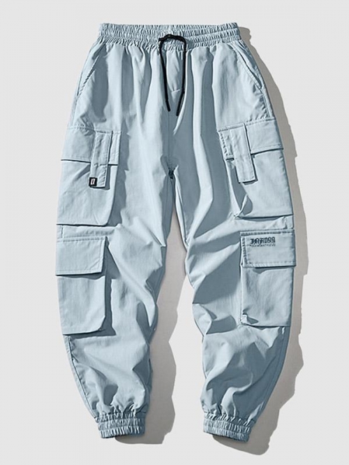 ZAFUL Men's Multi Flap Pockets Drawstring Cargo Jogger Techwear Pants Xs Light blue