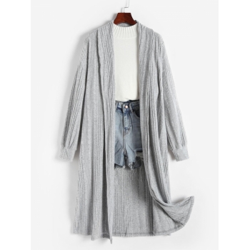 Shawl Collar Solid Color Longline Cardigan L Light gray