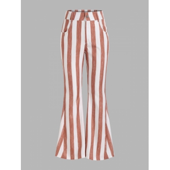 Striped Pocket Flare Pants L Coffee