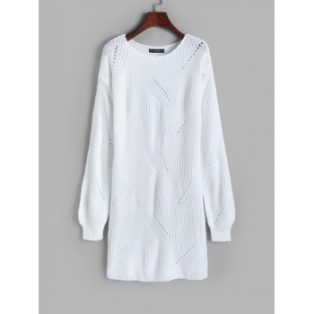 Women Openwork Detail Mini Sweater Dress M White