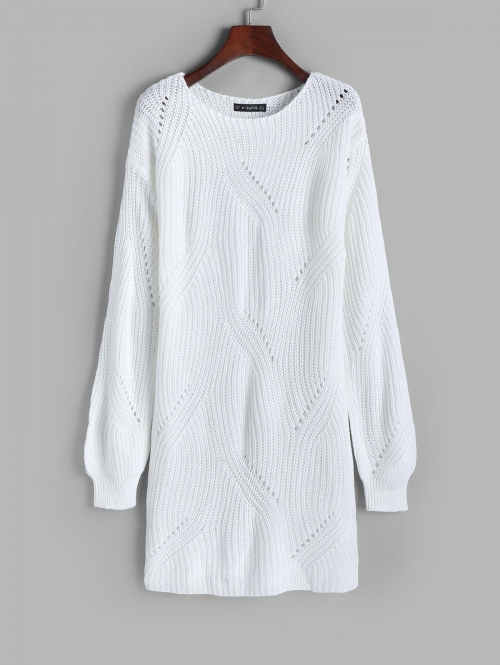 Women Openwork Detail Mini Sweater Dress M White