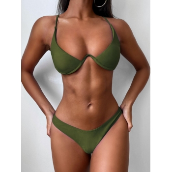 Push Up Plunge Bathing Suit L Green