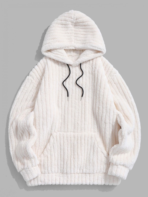 ZAFUL Men's ZAFUL Kangaroo Pocket Striped Fluffy Hoodie Xxl White