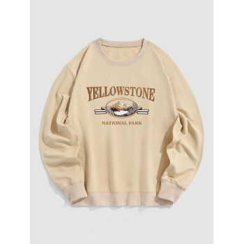 ZAFUL Men's Streetwear Yellow Stone Mountain Scenic Vintage Graphic Crewneck Sweatshirt Xl Light coffee