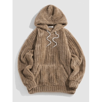 ZAFUL Men's ZAFUL Kangaroo Pocket Striped Fluffy Hoodie S Deep coffee