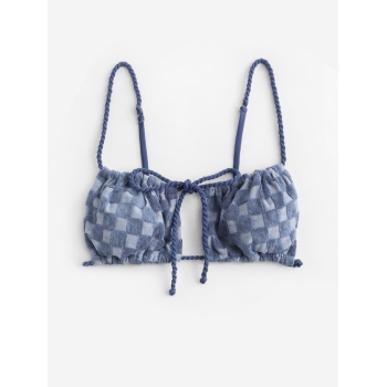 Terry Cloth Checkerboard Bikini Top S Light blue