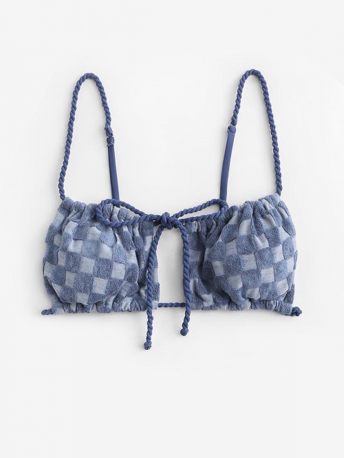 Terry Cloth Checkerboard Bikini Top S Light blue