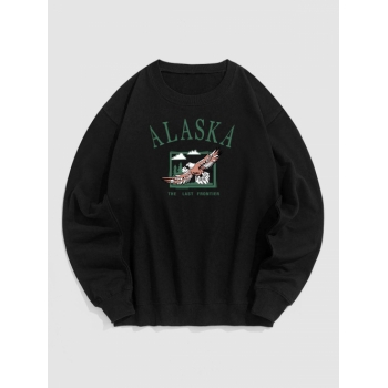 ZAFUL Men's Blokecore Streetwear ALASKA Eagle Graphic Print Pullover Vintage Sweatshirt M Black