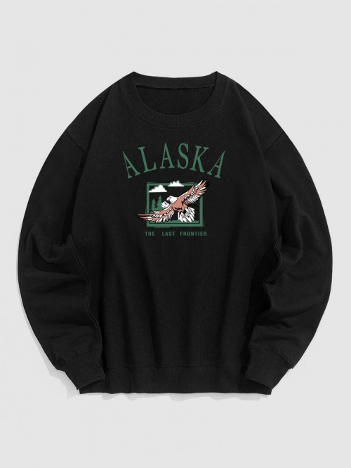 ZAFUL Men's Blokecore Streetwear ALASKA Eagle Graphic Print Pullover Vintage Sweatshirt S Black