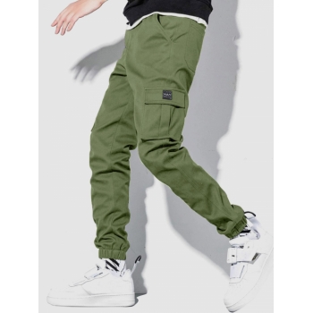 ZAFUL Men's ZAFUL Solid Color Pockets Beam Feet Streetwear Cargo Pants L Deep green