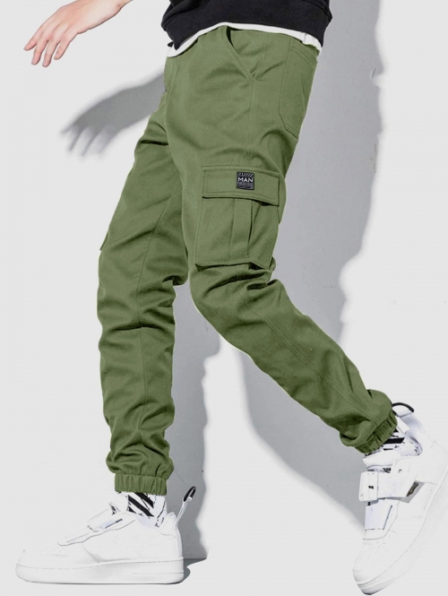 ZAFUL Men's ZAFUL Solid Color Pockets Beam Feet Streetwear Cargo Pants L Deep green