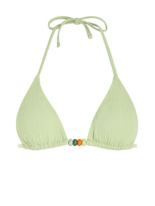 Ribbed Beading Bikini Top L Light green