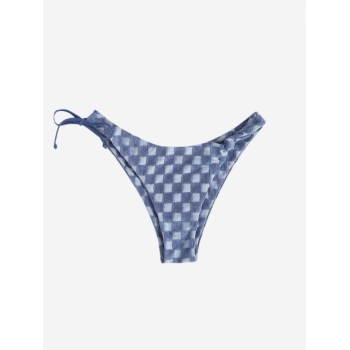 Terry Cloth Checkerboard Pattern Bikini Bottom L Blue