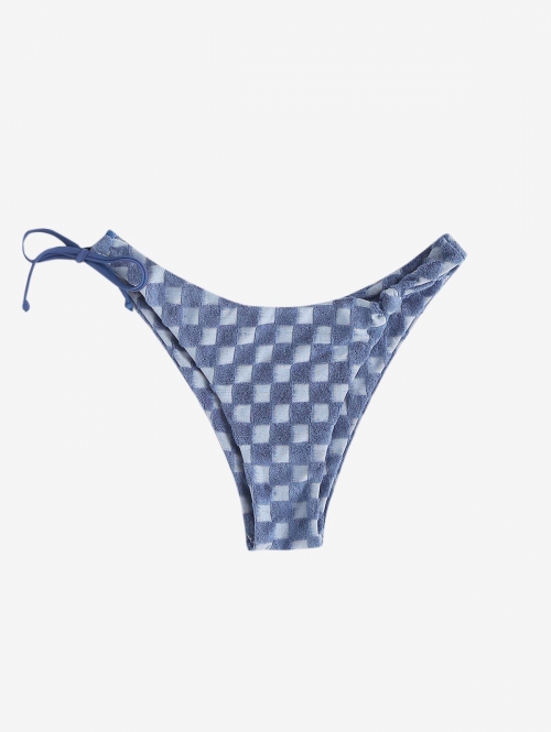 Terry Cloth Checkerboard Pattern Bikini Bottom L Blue