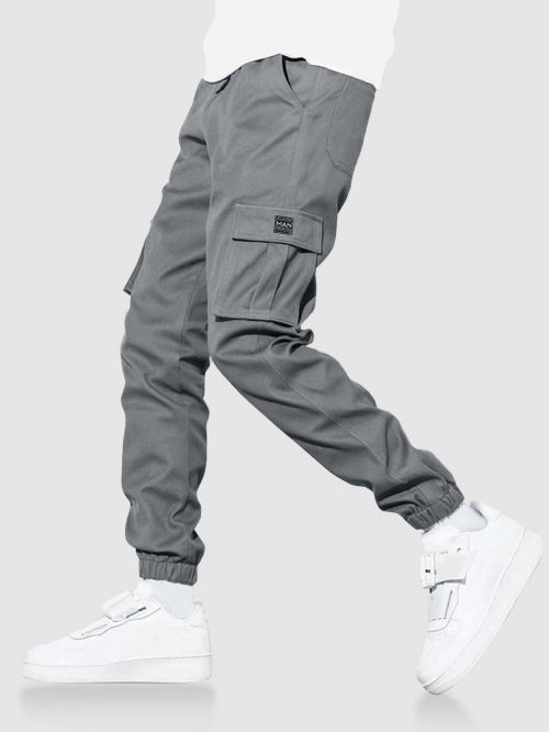 ZAFUL Men's ZAFUL Solid Color Pockets Beam Feet Streetwear Cargo Pants L Gray