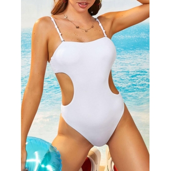 ZAFUL Cut Out Open Back Ribbed One-piece Swimsuit Xl White