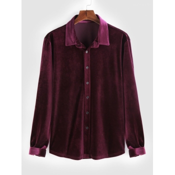 ZAFUL Men's ZAFUL Solid Color Button Front Long Sleeves Velvet Shirt L Deep red