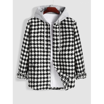 ZAFUL Men's Houndstooth Tweed Hooded Coat 2xl Black