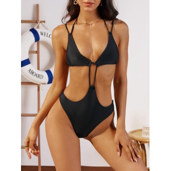 ZAFUL Cut Out Solid Color One-piece Swimsuit M Black