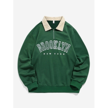 ZAFUL Men's ZAFUL BROOKLYN NEW YORK Half Zip Corduroy Sweatshirt L Deep green