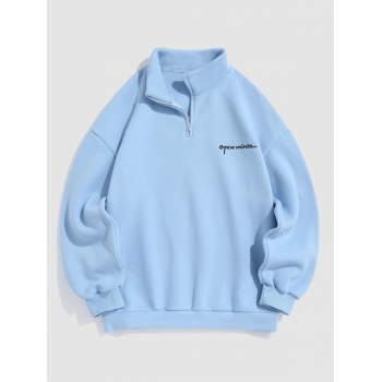 ZAFUL Men's ZAFUL Letter Embroidery Half Zip Fleece Lining Sweatshirt Xl Light blue