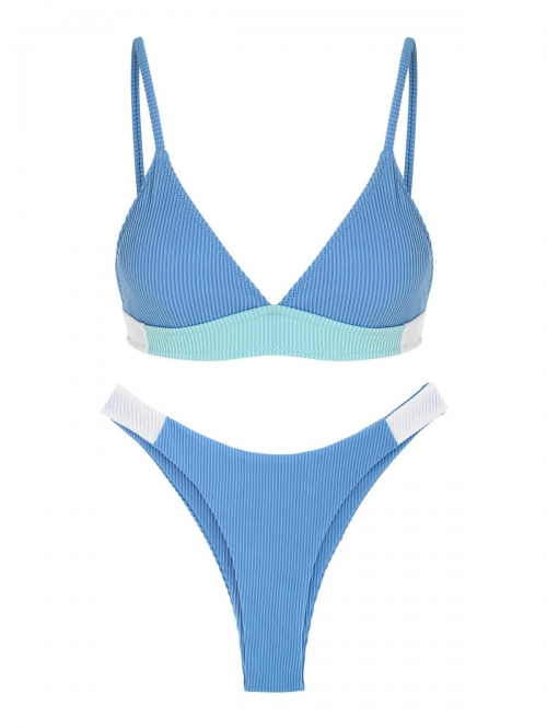 ZAFUL Ribbed Colorblock Cheeky Bikini Swimwear S Blue