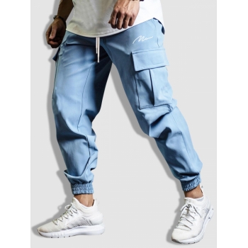 ZAFUL Men's Drawstring Jogger Cargo Pants L Blue