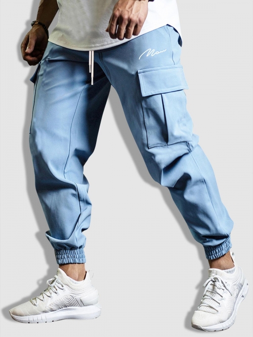 ZAFUL Men's Drawstring Jogger Cargo Pants L Blue