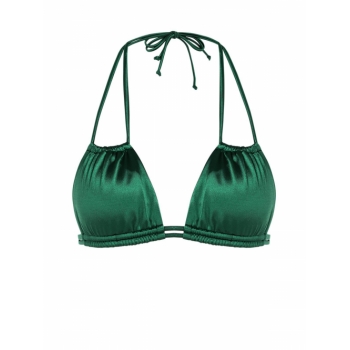 Strappy Silky Bikini Top S Deep green