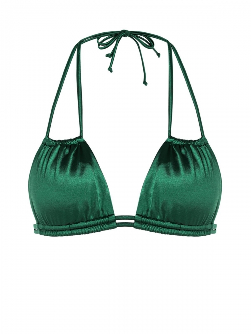 Strappy Silky Bikini Top S Deep green