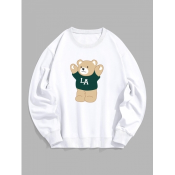 ZAFUL Men's LA Cartoon Bear Graphic Pullover Sweatshirt Xl White