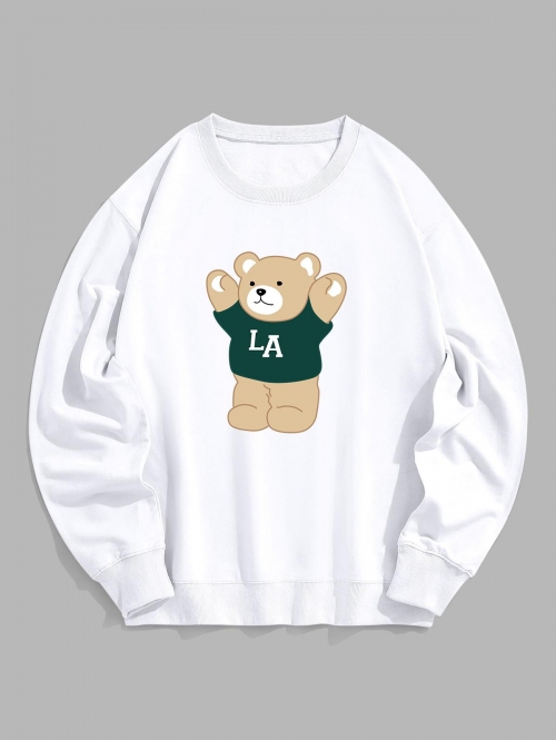 ZAFUL Men's LA Cartoon Bear Graphic Pullover Sweatshirt Xl White