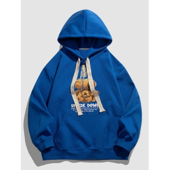 ZAFUL Men's Upside Down Bear Slogan Print Pocket Pullover Hoodie Xl Blue