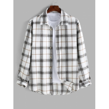 ZAFUL Men's ZAFUL Plaid Pattern Button Front Long Sleeves Flannel Shirt Xxl White