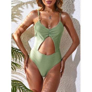 ZAFUL Cut Out Textured Ruched One-piece Swimsuit Xl Light green